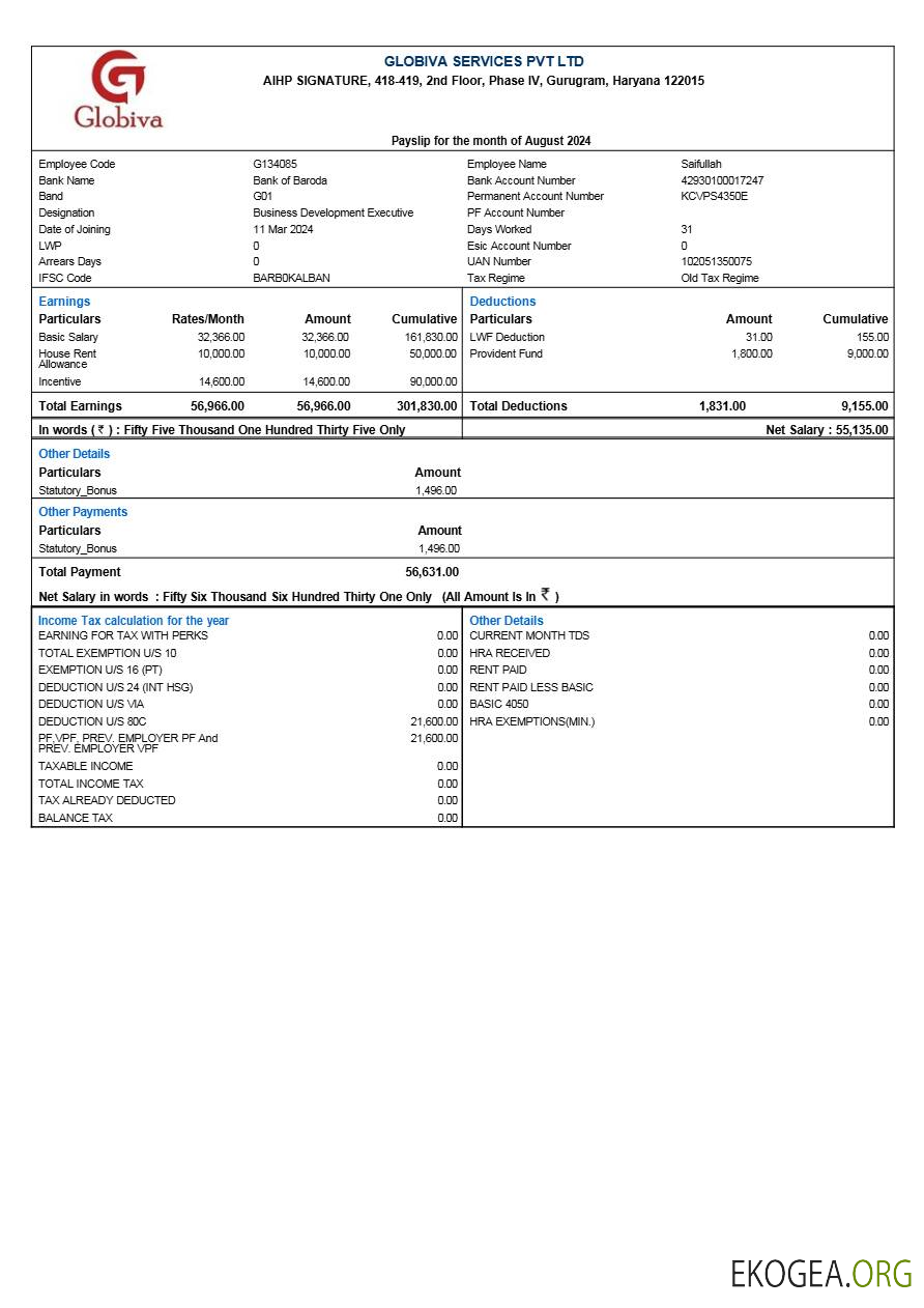 Modèle de fiche de paie Globiva Services aux formats Word et PDF.pdf, 1